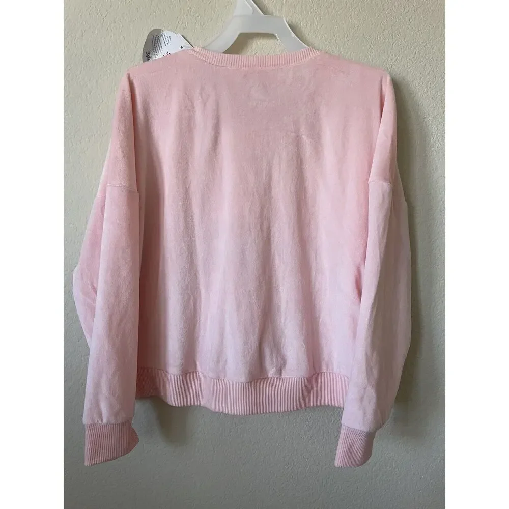 Justice Berry Burst Pink Furry Friend Yawn Drop Long Sleeve Velour Top Size 10